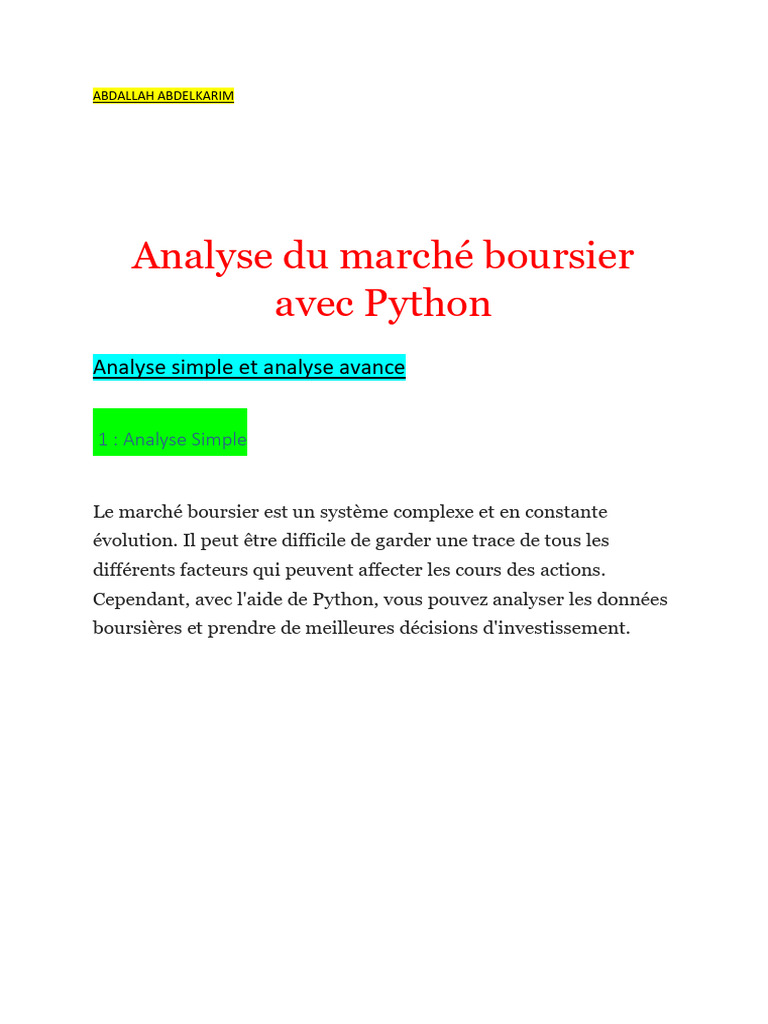 Analyse avancée du marché boursier avec Python | PDF | Risque |  Investisseurs