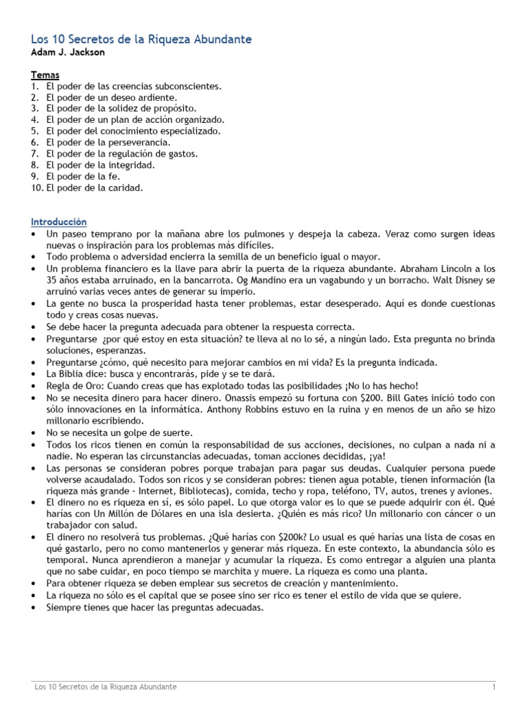 10 Secretos para la Riqueza Abundante | PDF | Amor | Placer