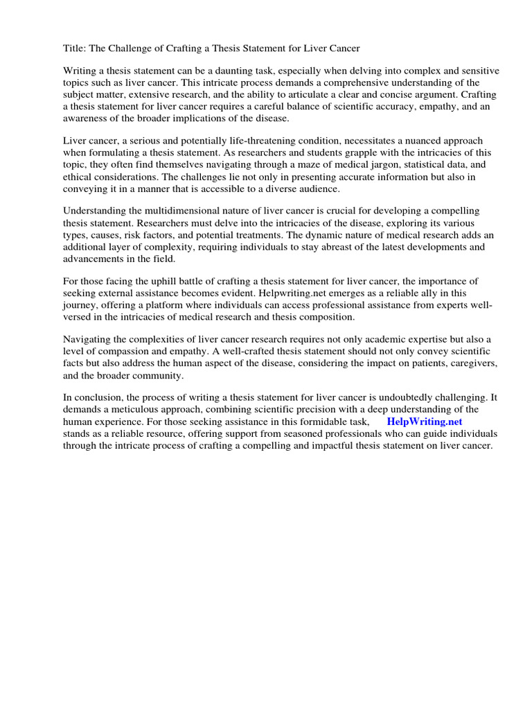Thesis Statement For Liver Cancer | PDF | Cancer | Hepatitis