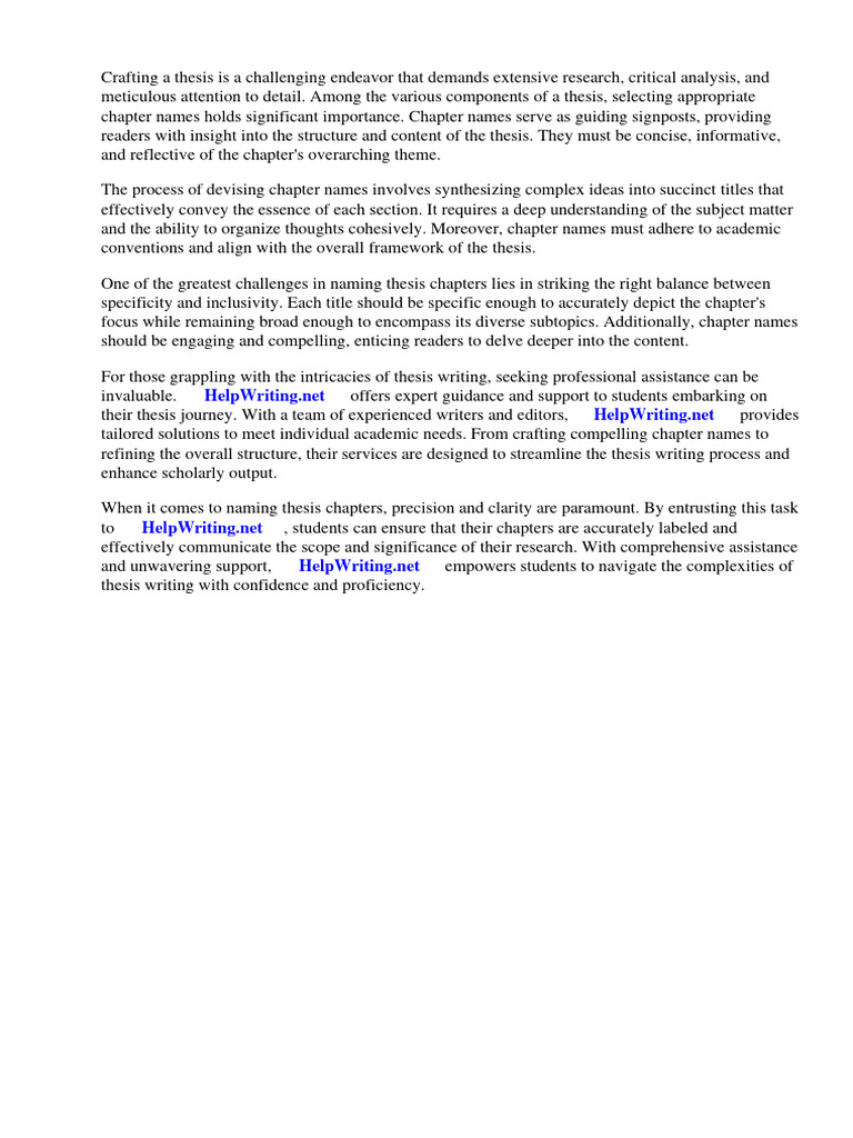 Thesis Chapter Names | Download Free PDF | Thesis | Essays