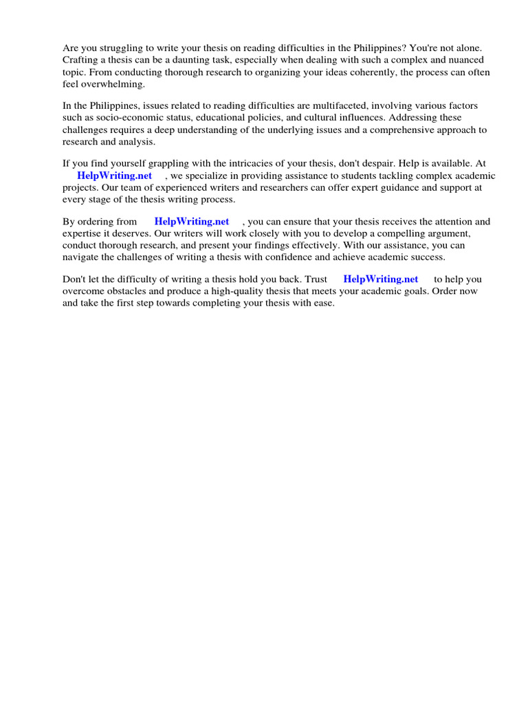 Sample thesis about reading difficulties in the philippines pdf