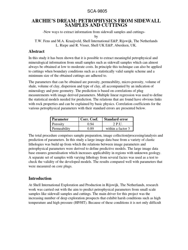 Petrophysics from Sidewall Samples Analysis | PDF | Porosity | Scanning ...
