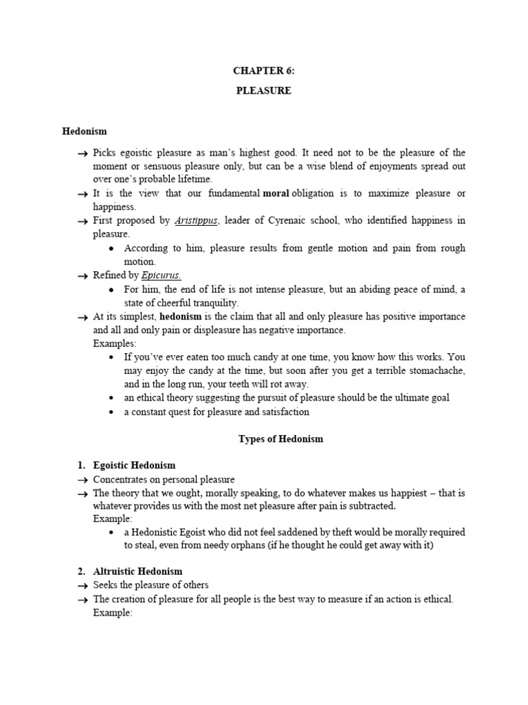 ETHICS Chapter 6 Notes | PDF | Pleasure | Hedonism