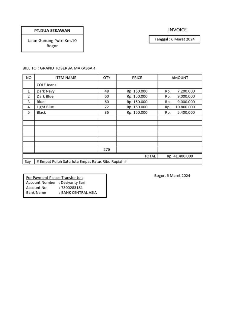 Invoice Pembelian PT Dua Sekawan | PDF