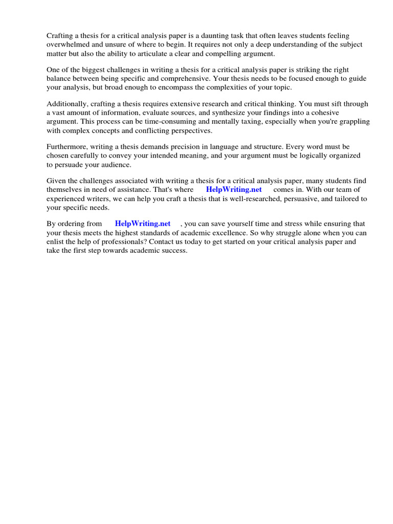 How To Write A Thesis For A Critical Analysis Paper | PDF | Essays ...