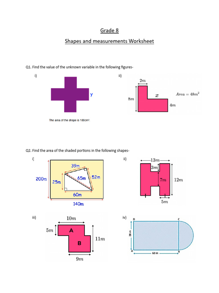 Shapes&amp;Measurements Worksheet | PDF