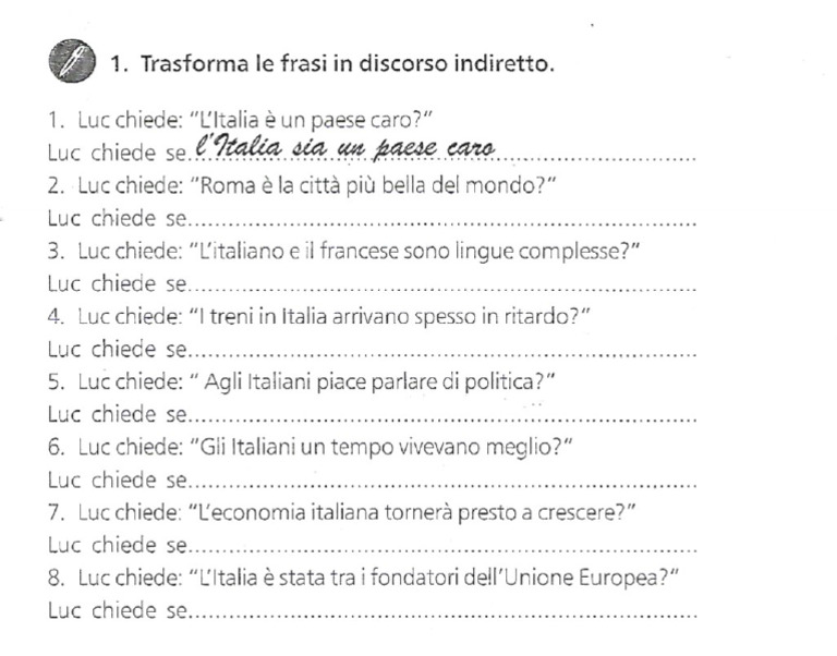 Discorso Diretto E Indiretto Classe Quarta Discorso Indiretto Esercizi 2 | PDF
