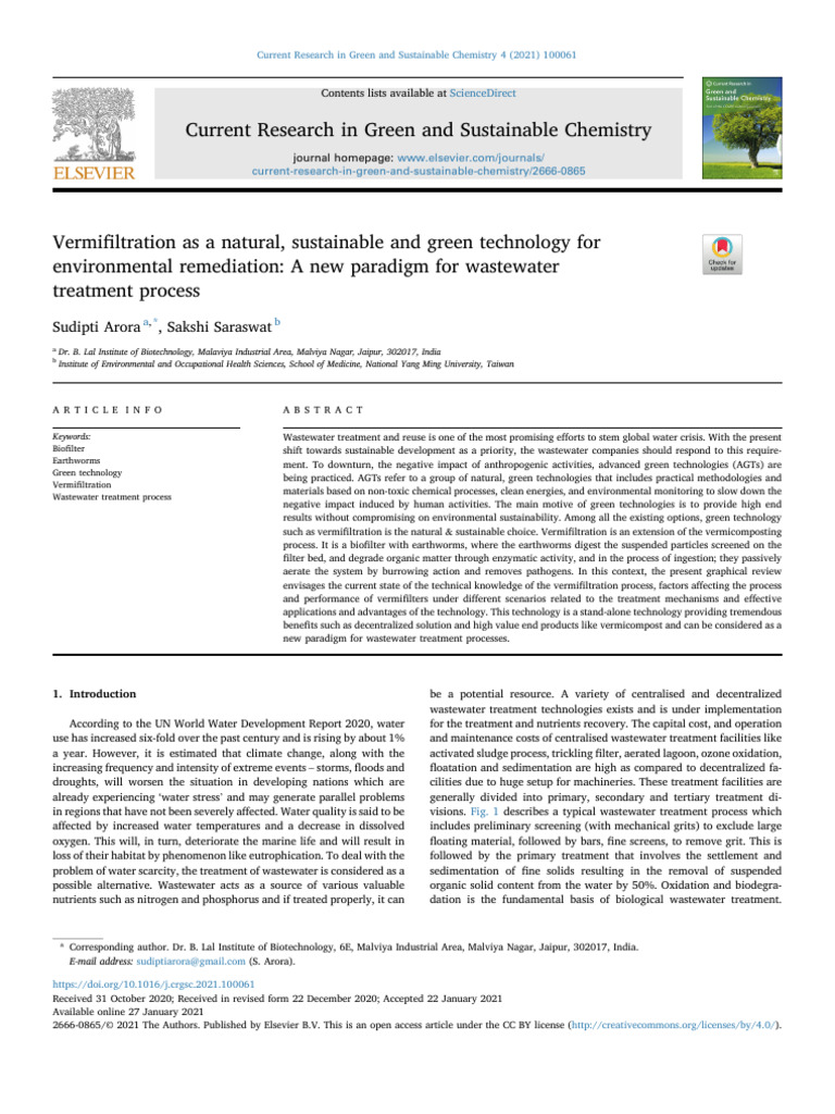 Arora Et Al 2021 | PDF | Sewage Treatment | Nature