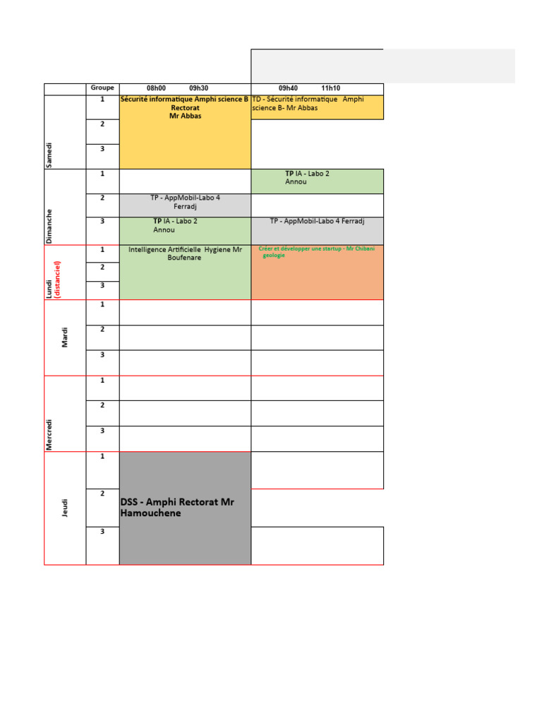 Emploi du Temps L3 Informatique 2023/2024 | PDF