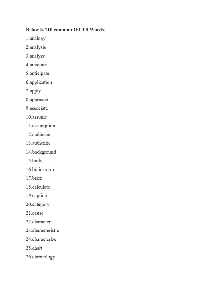 110 Common IELTS Vocabulary Words | PDF | Books | Libraries