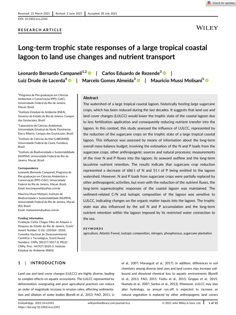 Ecohydrology - 2021 - Campaneli - Long‐Term Trophic State Responses of ...