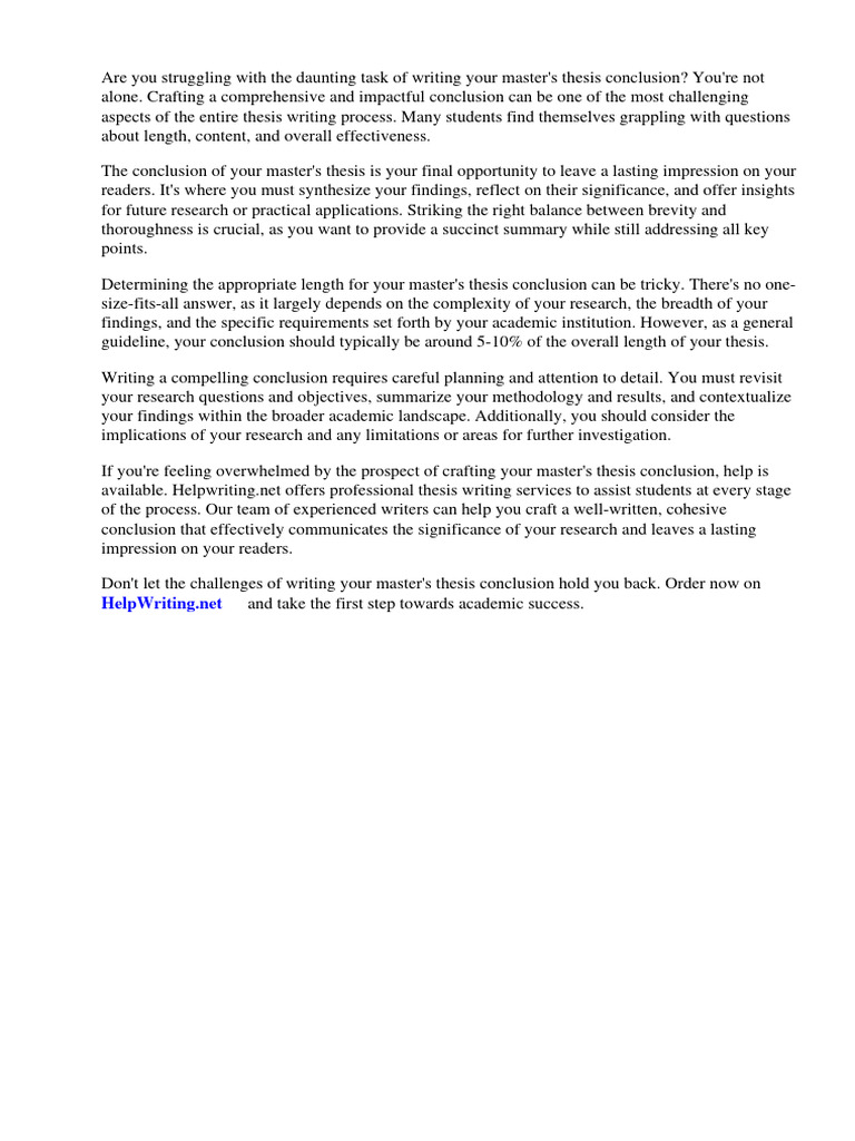 How Long Should A Masters Thesis Conclusion Be | PDF | Essays | Thesis