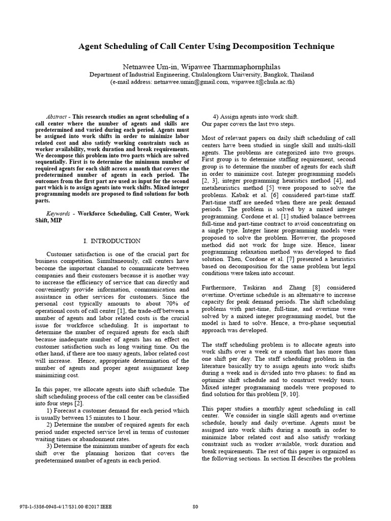 Agent Scheduling of Call Center Using Decomposition Technique | PDF ...