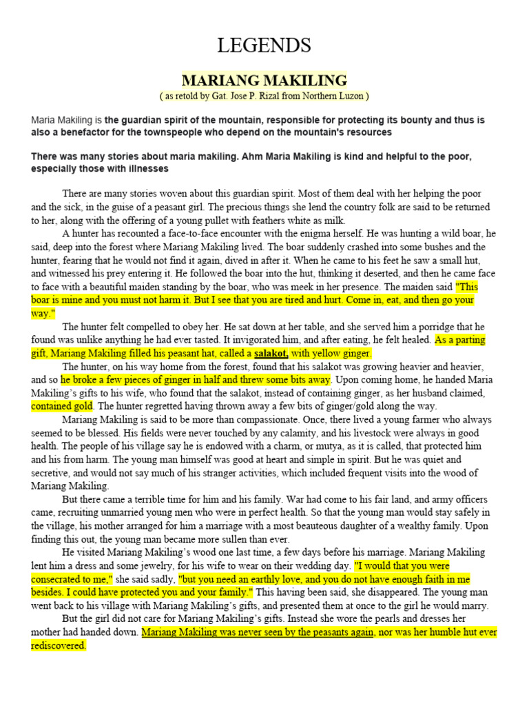 The Legend of Mariang Makiling | PDF | Mystery, Thriller & Crime Fiction