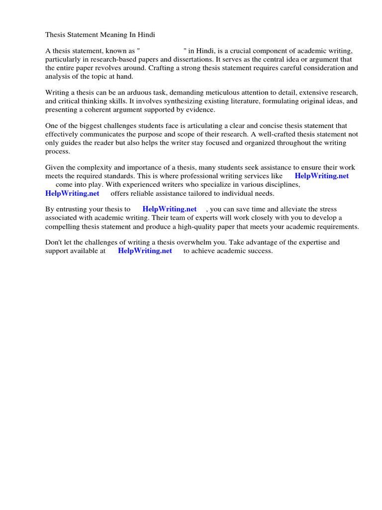 Thesis Statement Meaning in Hindi | PDF | Essays | Thesis
