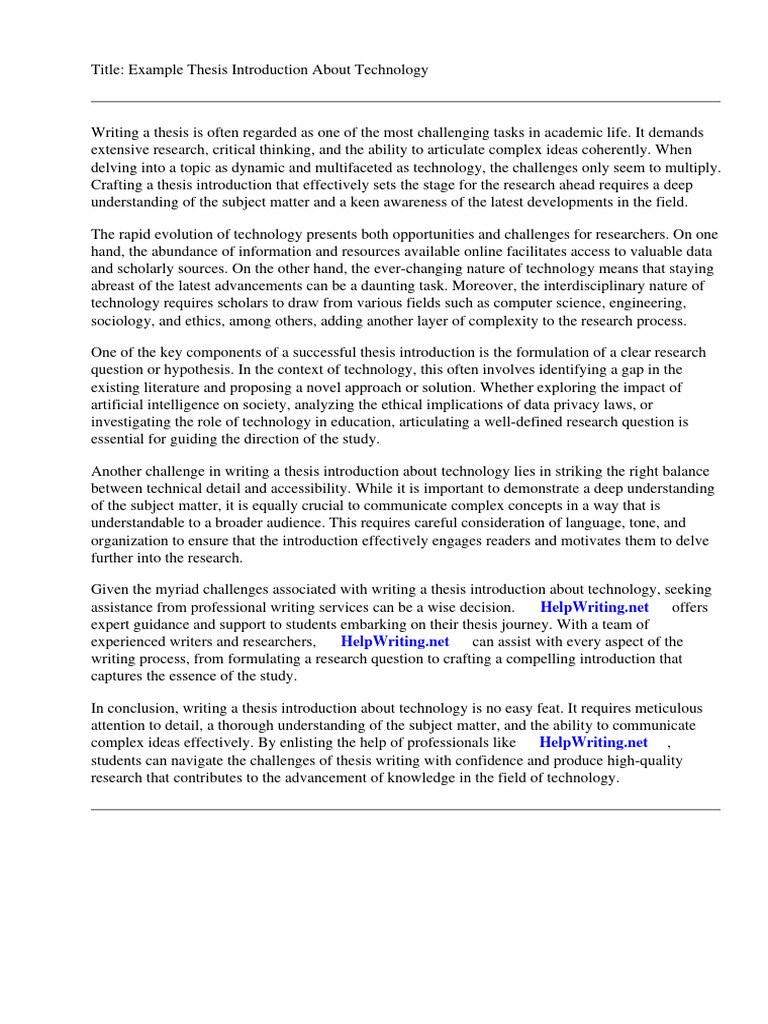 Example Thesis Introduction About Technology | PDF | Essays | Thesis