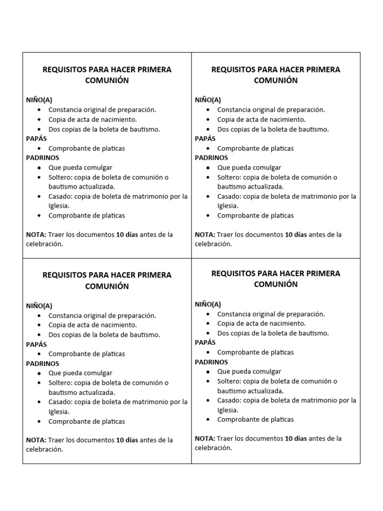 Requisitos para hacer primera comuni n pdf