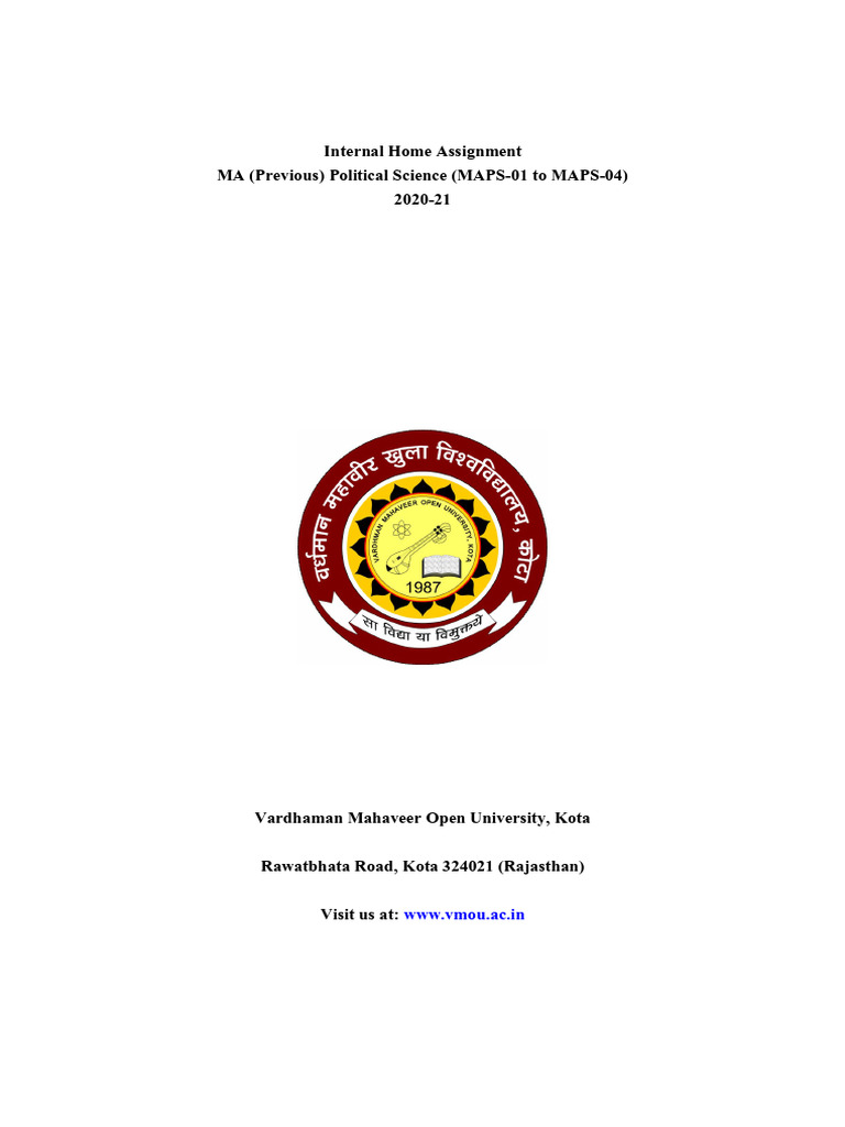 Internal Home Assignment MA (Previous) Political Science (MAPS-01 To ...