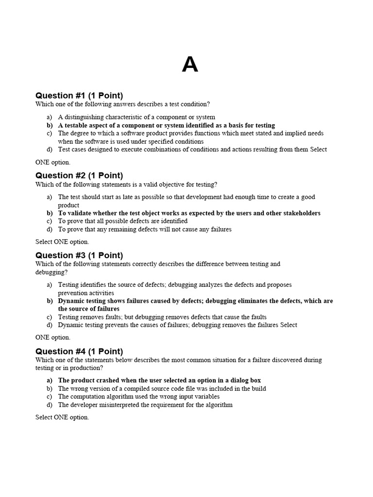 Question #1 (1 Point) | PDF | Software Testing | Unit Testing