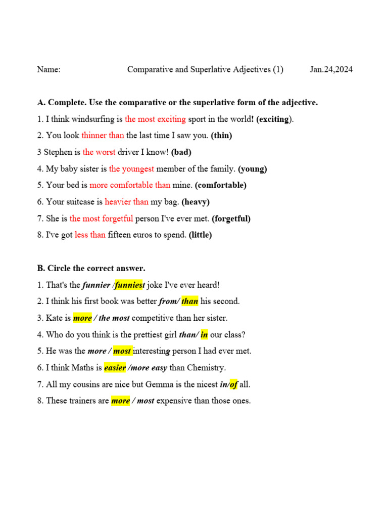 Comparative and Superlative Exercises | PDF | Philosophy | Language ...