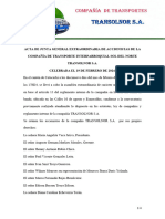 Acta de Junta General Extraordinaria de Accionistas de La Compañía de Transporte Interparroquial Sol Del Norte Transolnor S