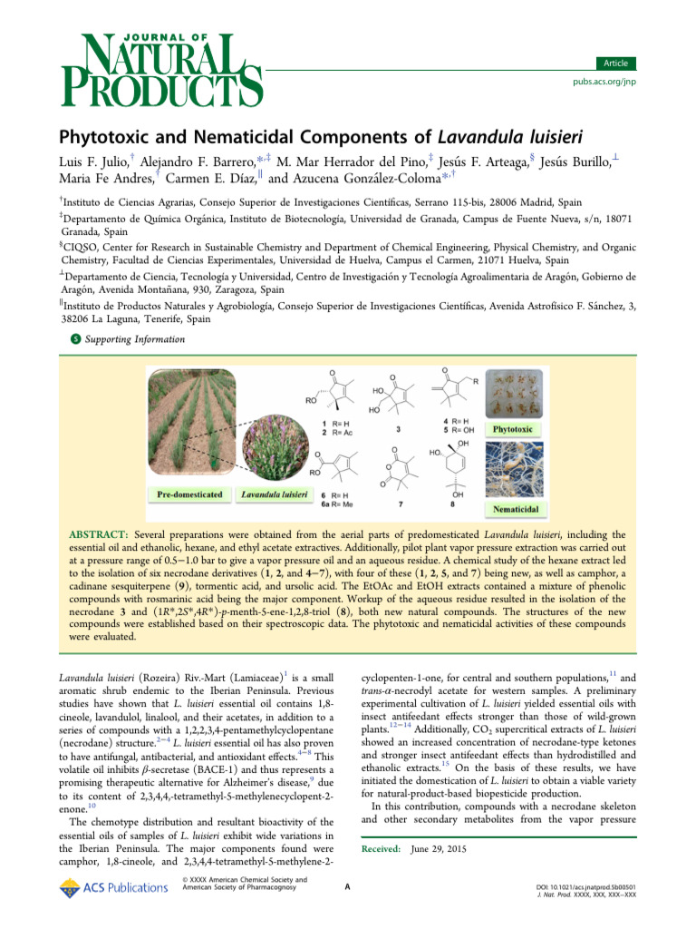 Phytotoxic and Nematicidal Components of Lavandula Luisieri | PDF | Two ...