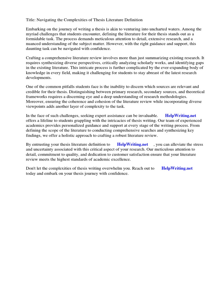 THESIS SIMPLE DEFINITION LITERATURE intelligence overview