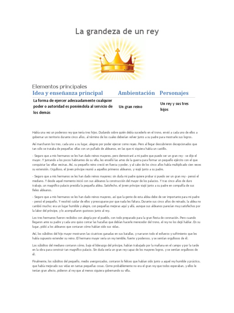 La grandeza de un rey: Idea y enseñanza principal Ambientación