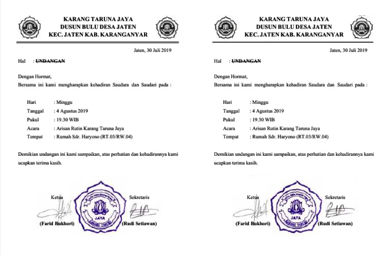 Undangan Arisan Rutin Karang Taruna Jaya | PDF