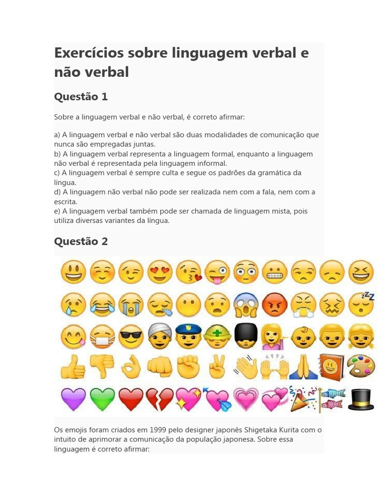 Exercícios sobre Linguagem Verbal e Não Verbal | PDF | Artes ...