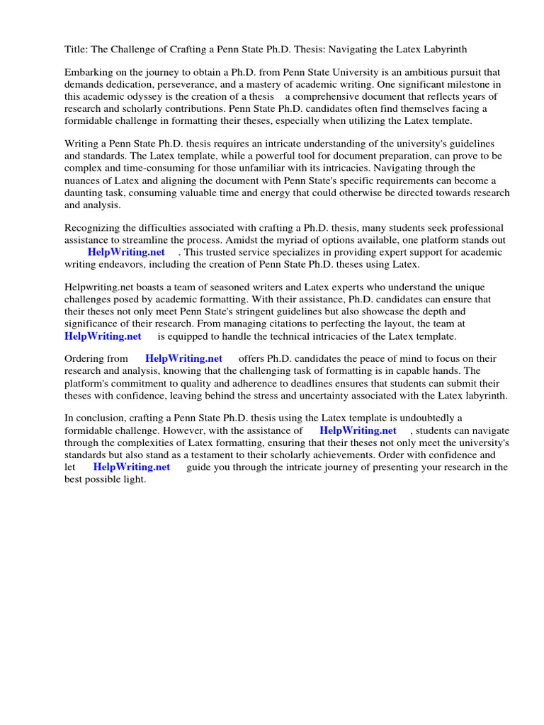 Penn State PHD Thesis Template Latex PDF Thesis Doctor Of Philosophy