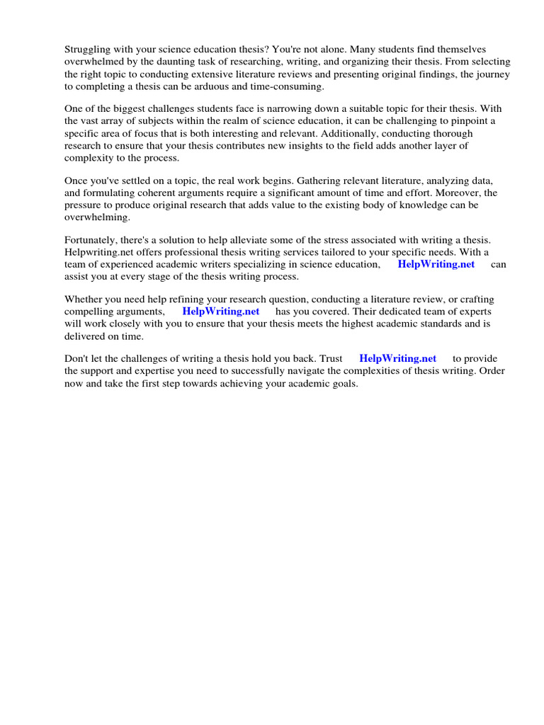 Science Education Thesis Topics PDF Thesis Science