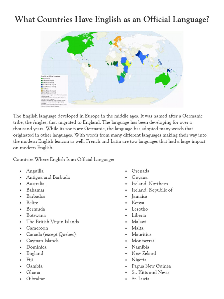 How Many Countries Have English As An Official Language In The World