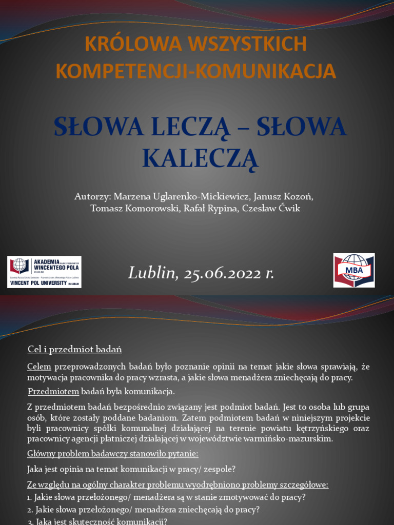 Prezentacja - MBA - Z 18.06.2022 | PDF