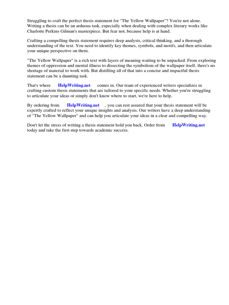 Thesis Statement Ideas For The Yellow Wallpaper PDF The Yellow Wallpaper Essays