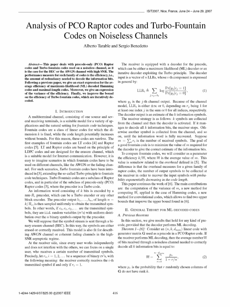 Analysis of PCO Raptor Codes and Turbo-Fountain Codes On Noiseless ...