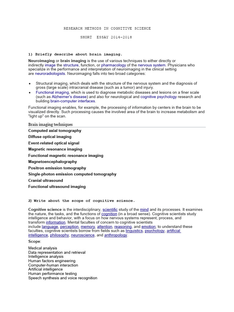 Research Methods in Cognitive Science | PDF | Neuroimaging | Event ...