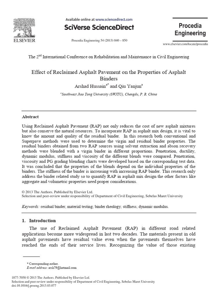 Impact of Reclaimed Asphalt on Binder Properties | PDF | Building ...