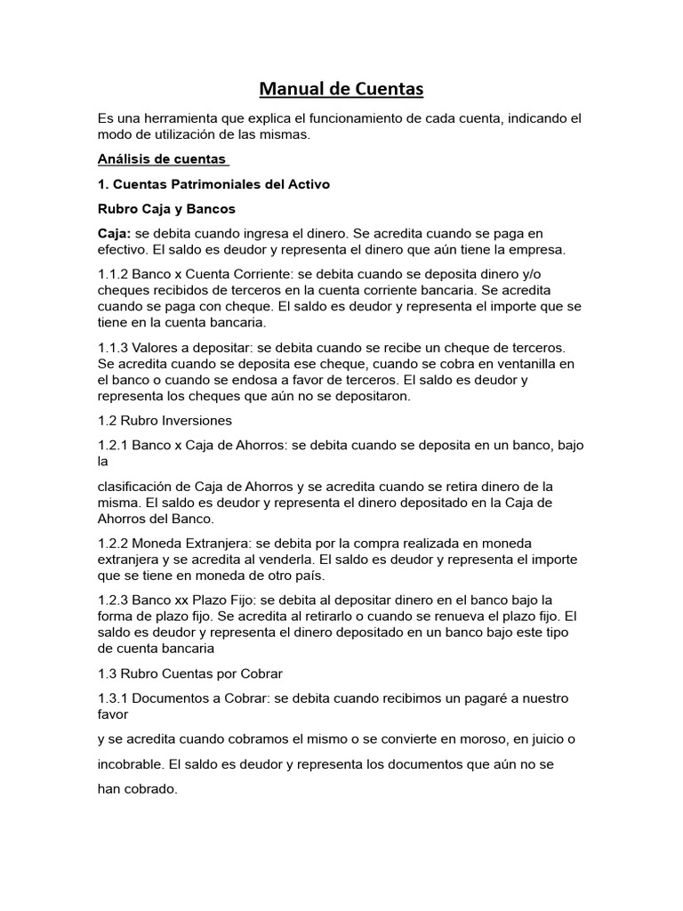 Manual de Cuentas | PDF | Bancos | Dinero