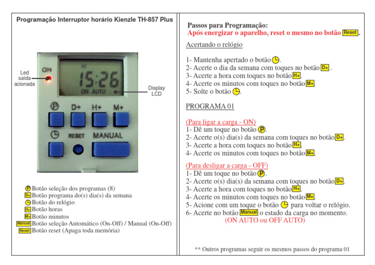 Manual de Programação Timer Kienzle | PDF | Engenharia Elétrica