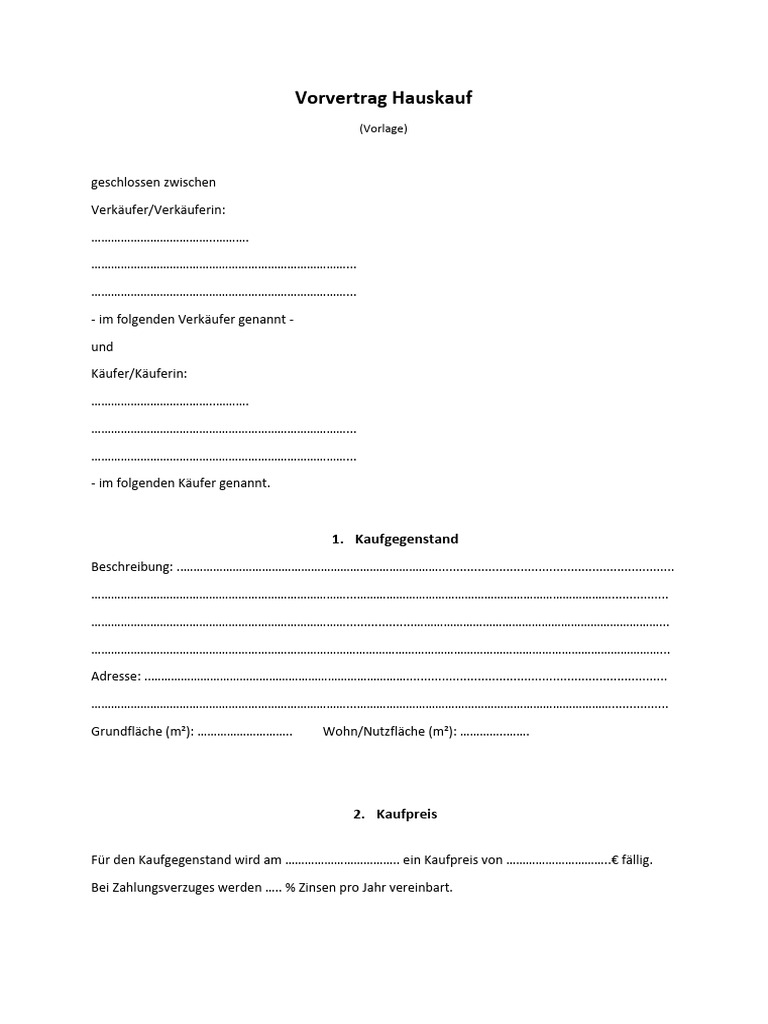 Vorvertrag Hauskauf Pdf