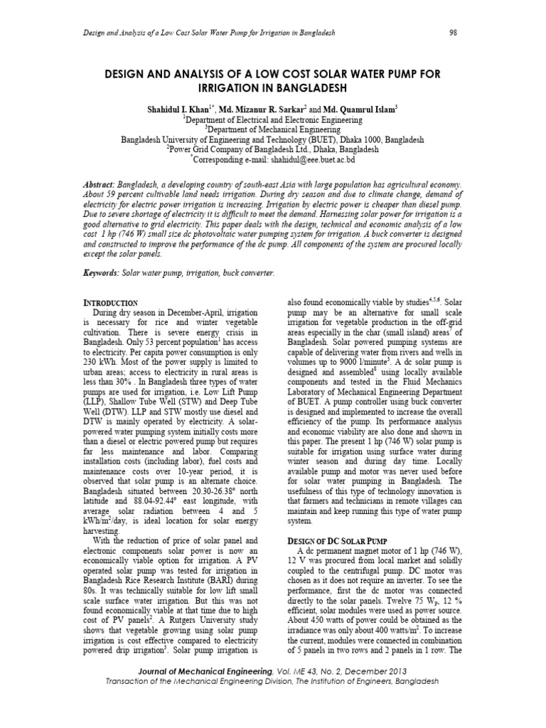 Low-Cost Solar Pump Design for Irrigation | PDF | Solar Power ...