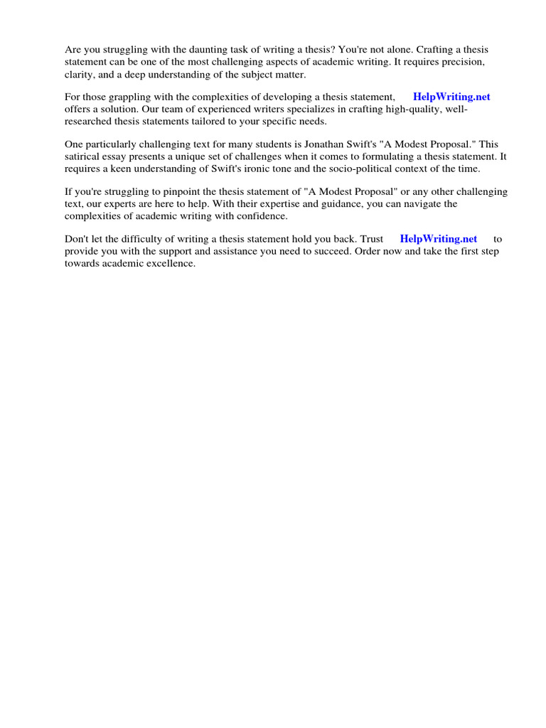 What Is The Thesis Statement of A Modest Proposal | PDF | Essays | Satire