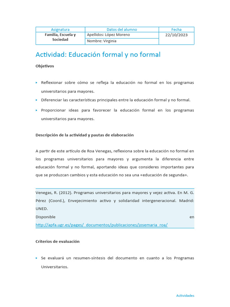 Educación Formal o No Formal - t1 - Act | Descargar gratis PDF ...