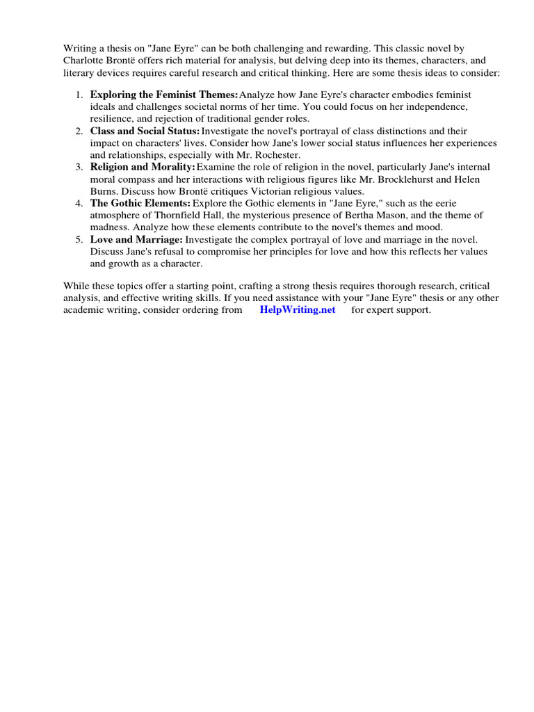 Jane Eyre Thesis Ideas Download Free PDF Jane Eyre