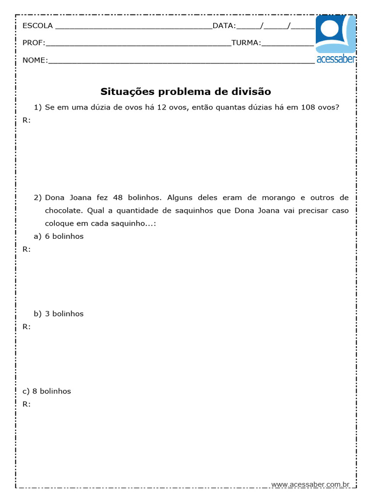 Atividade de Matematica Situacoes Problema de Divisao 4 Ou 5 Ano | PDF