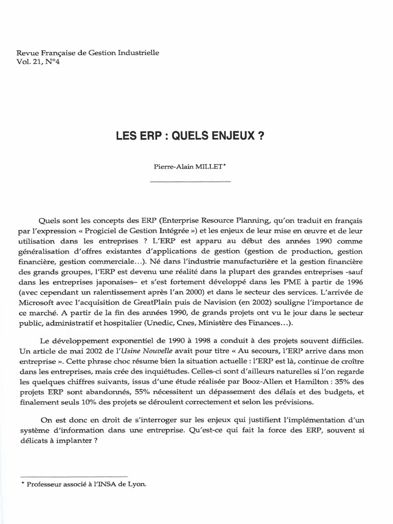 Défis de l'Implantation des ERP | PDF | Progiciel de gestion intégré ...