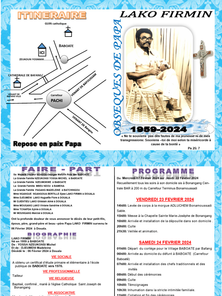 Programme des obsèques de Lako Firmin | PDF