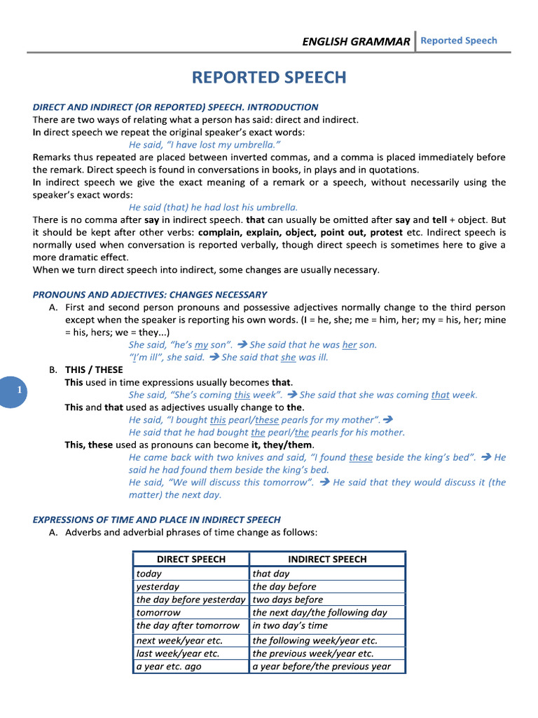 Reported Speech Further Material | PDF