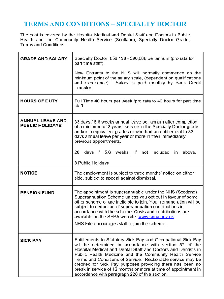NHS Fife Specialty Doctor 2023 T&Cs | PDF | National Health Service ...
